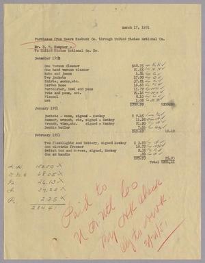 [Invoice for Purchases from Sears Roebuck Co. through United States National Co.]