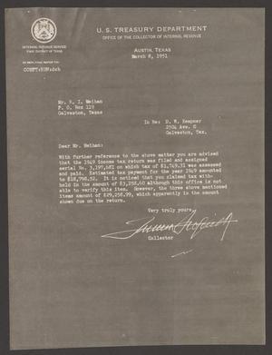 [Letter from the U.S. Treasury Department to R. I. Meihon, March 8, 1951]