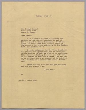Primary view of object titled '[Letter from Daniel W. Kempner to Henryk Stenzel, February 21, 1951]'.