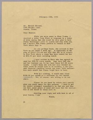 [Letter from D. W. Kempner to Henryk Stenzel, February 14, 1951]