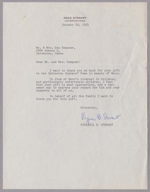 [Letter from Virginia B. Steward to Mr. and Mrs. Kempner, January 29, 1951]