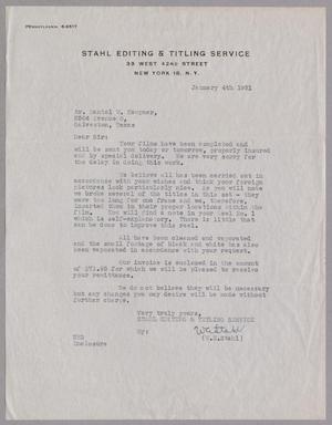[Letter from W. E. Stahl to Daniel W. Kempner, January 4, 1951]