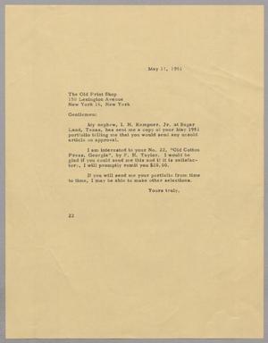 [Letter from Daniel W. Kempner to The Old Print Shop, May 17, 1951]