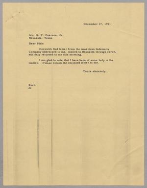 Primary view of object titled '[Letter from Daniel W. Kempner to G. P. Pearson Jr., December 17, 1951]'.