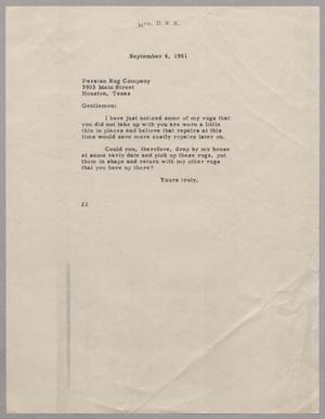 [Letter from Daniel W. Kempner to Persian Rug Company, September 4, 1951]