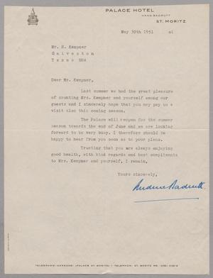 [Letter from the Palace Hotel to Daniel W. Kempner, May 30, 1951]