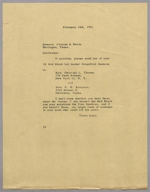 [Letter from Daniel W. Kempner to Pittman & Davis, February 14, 1951]