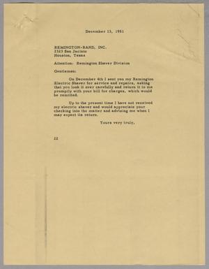 [Letter from Daniel W. Kempner to Remington-Rand, Inc., December 13, 1951]