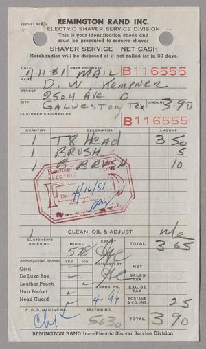 [Invoice for Shaver Service, April 1951]