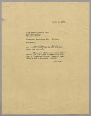 [Letter from Daniel W. Kempner to Remington - Rand, Inc., April 11, 1951]