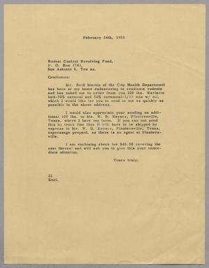 [Letter from Daniel W. Kempner to the Rodent Control Revolving Fund, February 24, 1951]