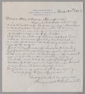 [Handwritten Letter from Francis M. Smith to Mr. and Mrs. Kempner, December 30th, 1951]