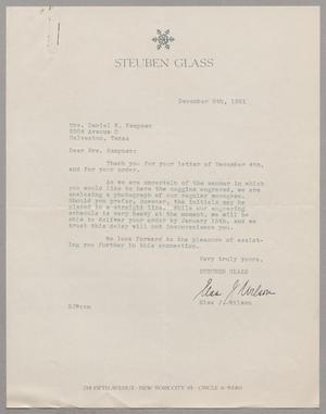[Letter from Steuben Glass to Mrs. Daniel W. Kempner, December 8, 1951]