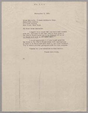 [Letter from Mrs. Daniel W. Kempner to Miss Marcelle, November 9, 1951]