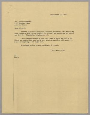 [Letter from D. W. Kempner to Henryk Stenzel, November 27, 1951]