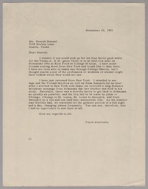 [Letter from D. W. Kempner to Henryk Stenzel, November 10, 1951]