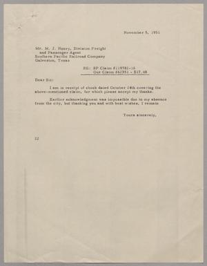 [Letter from Daniel W. Kempner to M. J. Henry, November 5, 1951]