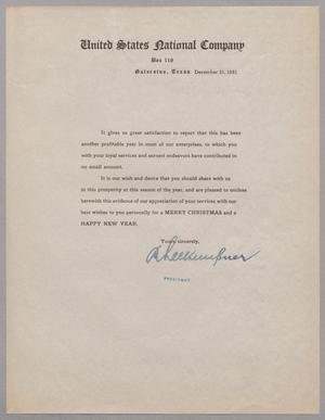 [Letter from the United States National Company, December 21, 1951]