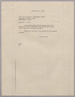 [Letter from Daniel W. Kempner to M. H. Parry, November 5, 1951]