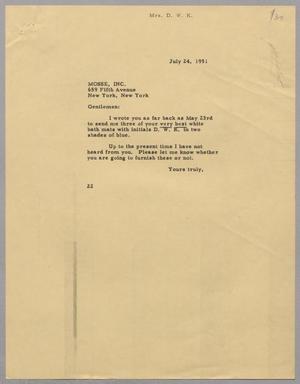 [Letter from Daniel W. Kempner to Mosse Inc., July 24, 1951]