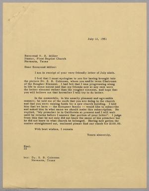 [Letter from Daniel W. Kempner to W. R. Miller, July 12, 1951]