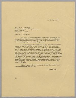 [Letter from Daniel W. Kempner to R. W. Goodman, April 24, 1951]