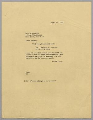 [Letter from Daniel W. Kempner to Alice Marks, April 12, 1951]