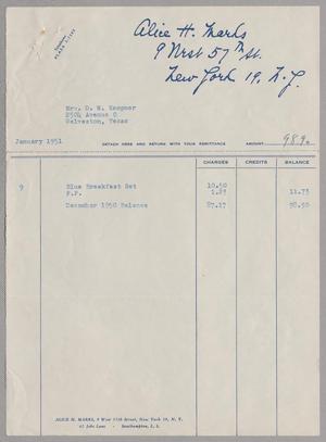 [Invoice for October and December Balance for D. W. Kempner, January 1951]