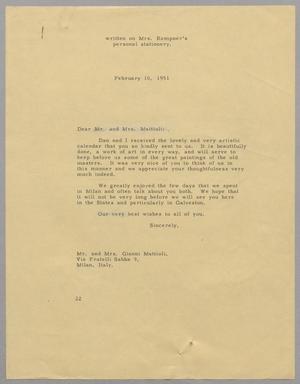 [Letter from Daniel W. Kempner to Mr. and Mrs. Mattioli, February 10, 1951]