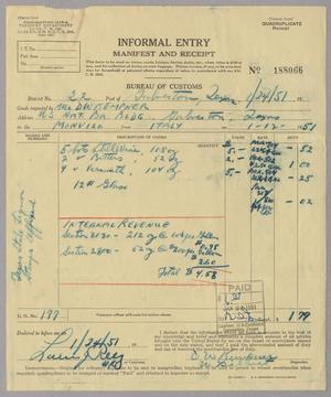[Receipt for Amount Paid to Bureau of Customs, January 1951]
