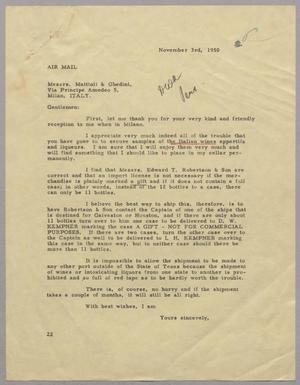 Primary view of object titled '[Letter from Daniel W. Kempner to Mattioli & Ghedini, November 3, 1950]'.