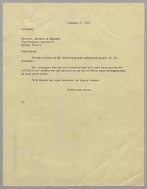 [Letter from Harris L. Kempner to Mattioli & Ghedini, October 7, 1950]