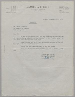Primary view of object titled '[Letter from Mattioli & Ghedini to Harris L. Kempner, November 23, 1950]'.