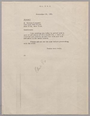 [Letter from Mrs. Daniel W. Kempner to the B. Nelson Company, November 20, 1951]