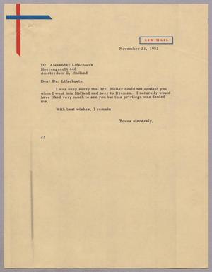 [Letter from Daniel W. Kempner to Alexander Lifschuetz, November 21, 1952]