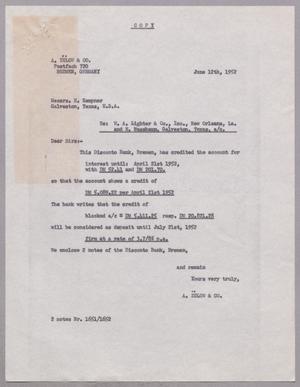 Primary view of object titled '[Letter from A. Zülow & Co. to the H. Kempner firm, June 12, 1952]'.