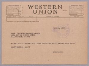 [Telegram from Jeane and D. W. Kempner to Jeane and D. W. Kempner, June 2, 1952]
