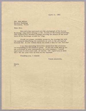 [Letter from Daniel W. Kempner to Ben Milam, April 11, 1952]