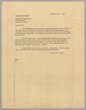 Primary view of object titled '[Letter from D. W. Kempner to Meinhard Galleries, February 23, 1952]'.