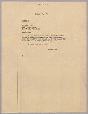 [Letter from Jeane B. Kempner to Mosse Inc., January 8, 1952]