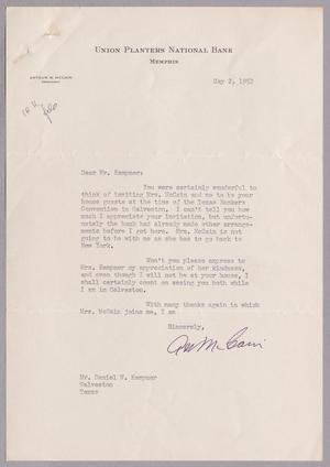 [Letter from Arthur W. McCain to Daniel W. Kempner, May 2, 1952]
