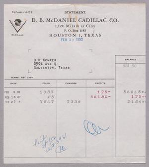 [Statement from D. B. McDaniel Cadillac Co., February 1952]
