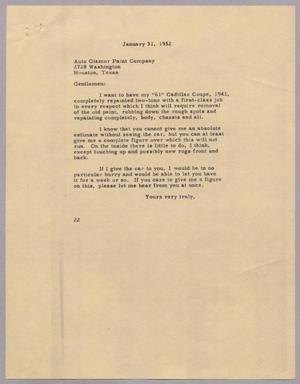 [Letter from Daniel W. Kempner to Auto Glamor Paint Company, January 31, 1952]