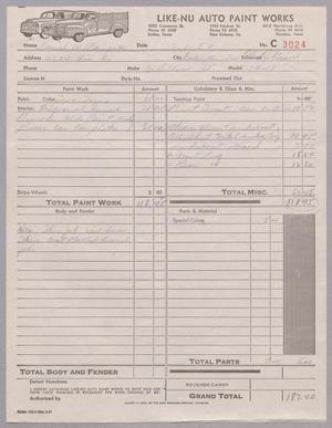 [Invoice for a Paint Job from Like-Nu Auto Paint Works, February 1, 1952]