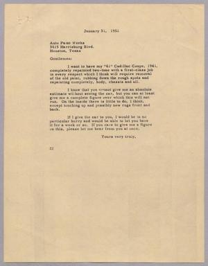 [Letter from Daniel W. Kempner to Auto Paint Works, January 31, 1952]