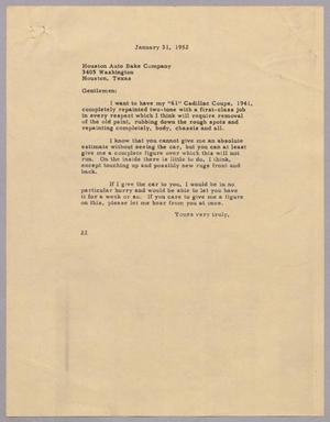 [Letter from Daniel W. Kempner to Houston Auto Bake Company, January 31, 1952]