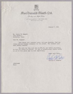 Primary view of object titled '[Letter from MacDonald-Heath Ltd. to Daniel W. Kempner, January 7, 1951]'.
