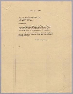 [Letter from Daniel W. Kempner to MacDonald-Heath Ltd., January 2, 1952]
