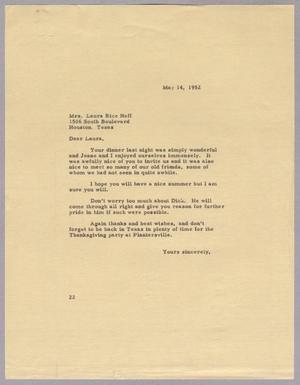 [Letter from Daniel W. Kempner to Laura Rice Neff, May 14, 1952]