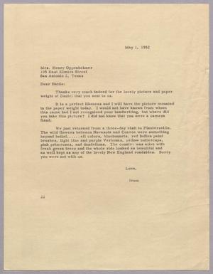 [Letter from D. W. Kempner to Hattie Oppenheimer, May 1, 1952]